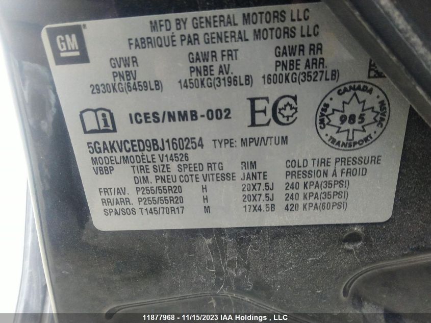 2011 Buick Enclave Cxl VIN: 5GAKVCED9BJ160254 Lot: 11877968