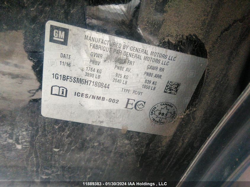 2017 Chevrolet Cruze VIN: 1G1BF5SM6H7180844 Lot: 11889383