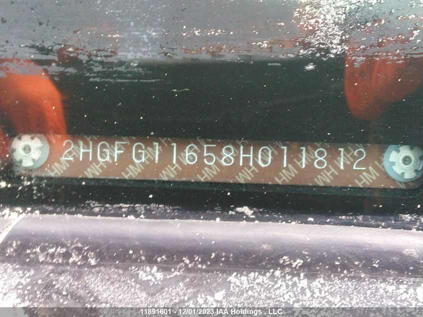 2008 Honda Civic Cpe Lx/Lx-Sr VIN: 2HGFG11658H011812 Lot: 11891601