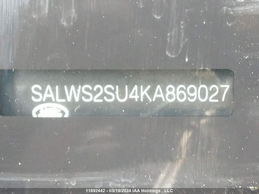 2019 Land Rover Range Rover Sport Hst VIN: SALWS2SU4KA869027 Lot: 11892442