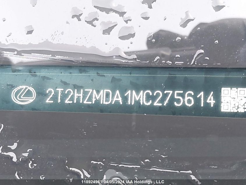 2021 Lexus Rx Rx 350 VIN: 2T2HZMDA1MC275614 Lot: 11892496