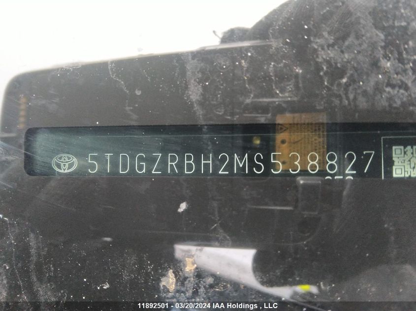 2021 Toyota Highlander Xle VIN: 5TDGZRBH2MS538827 Lot: 11892501