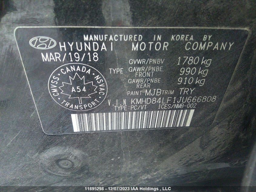 2018 Hyundai Elantra Sel/Value/Limited VIN: KMHD84LF1JU666808 Lot: 39241402