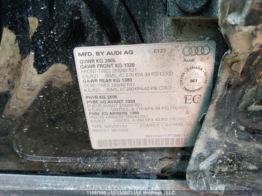 2023 Audi Sq5 Sportback VIN: WA134AFY3P2090113 Lot: 11897840