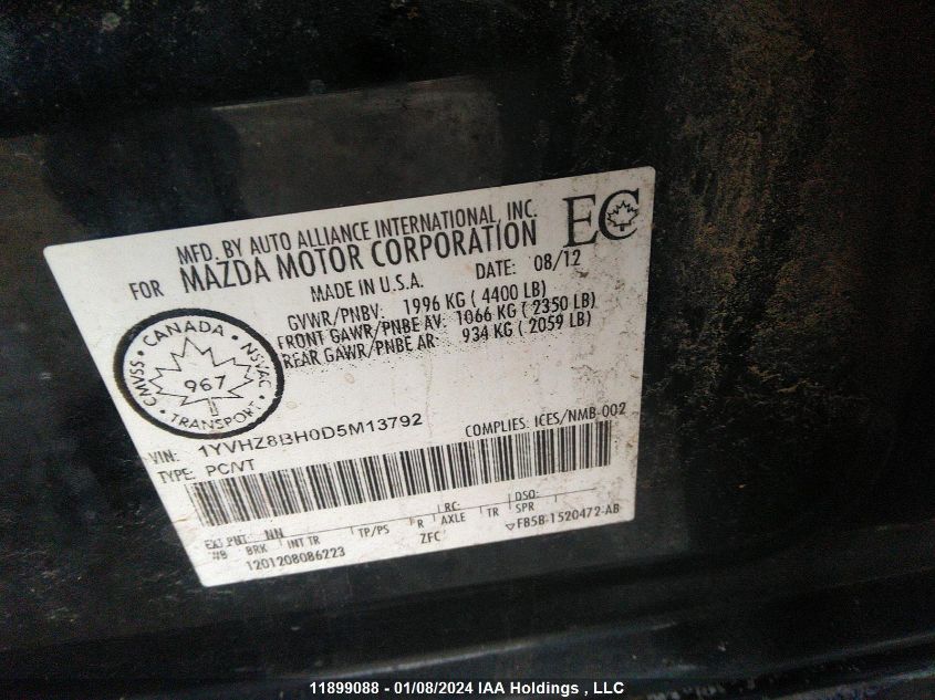 2013 Mazda 6 Sport VIN: 1YVHZ8BH0D5M13792 Lot: 11899088