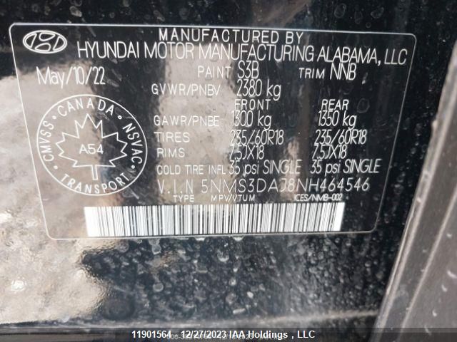 5NMS3DAJ8NH464546 2022 Hyundai Santa Fe Preferred Awd With Trend Package