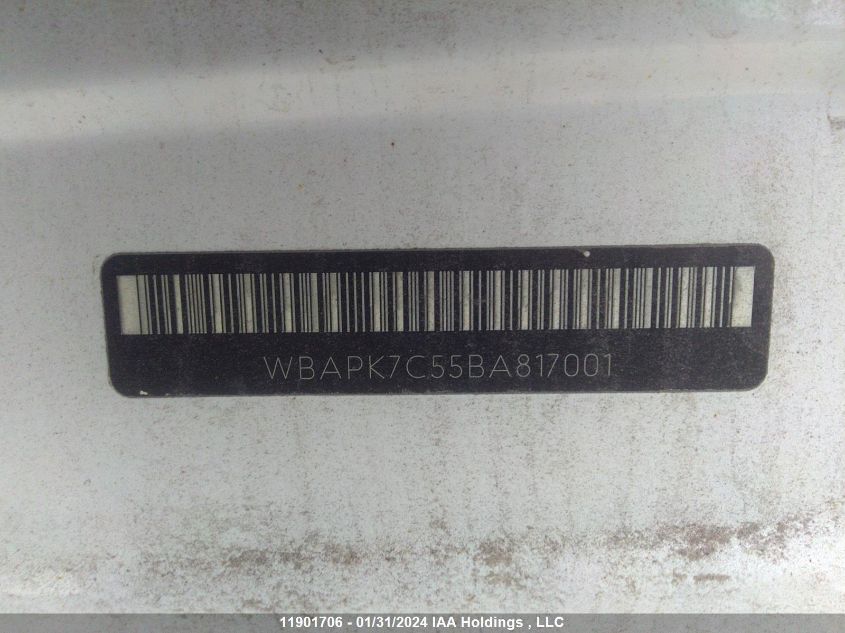 2011 BMW 3 Series VIN: WBAPK7C55BA817001 Lot: 11901706