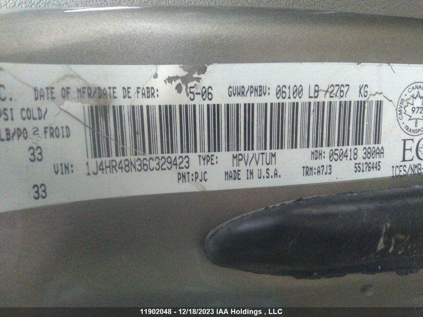 2006 Jeep Grand Cherokee Laredo/Columbia/Freedom VIN: 1J4HR48N36C329423 Lot: 11902048