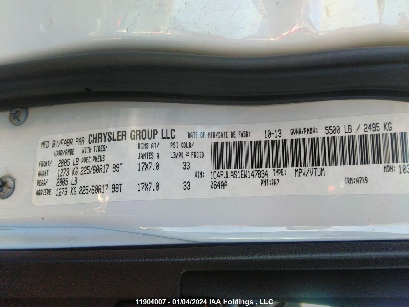 2014 Jeep Cherokee Sport VIN: 1C4PJLAS1EW147834 Lot: 11904007