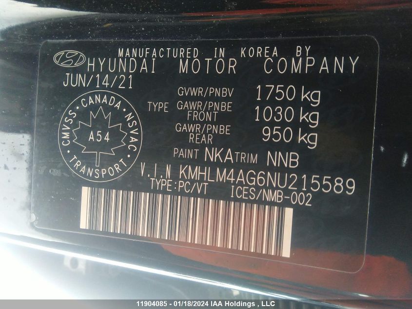 2022 Hyundai Elantra Sel VIN: KMHLM4AG6NU215589 Lot: 11904085