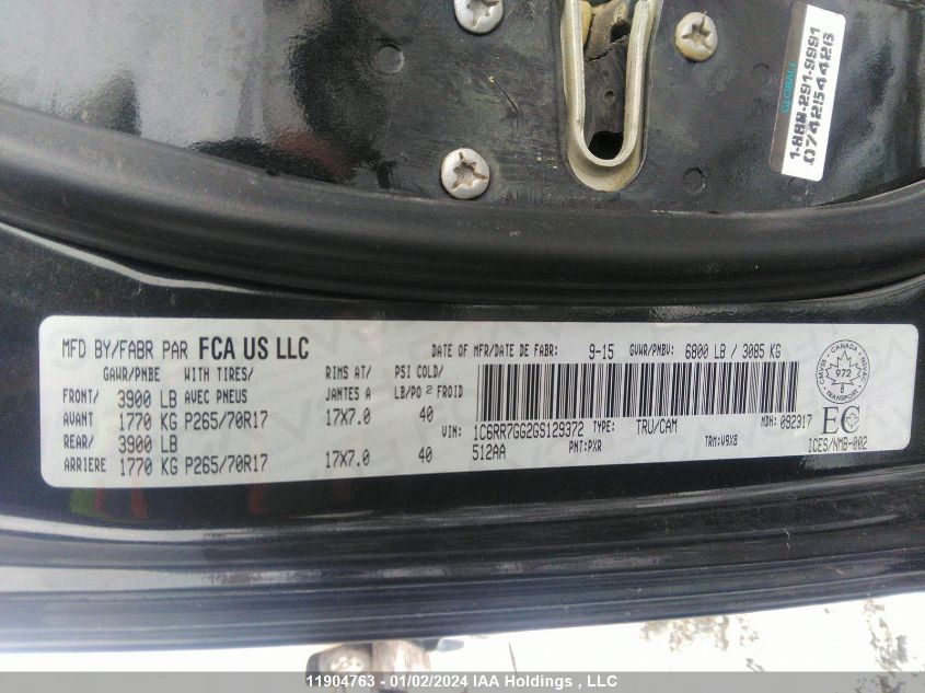 2016 Ram 1500 Slt VIN: 1C6RR7GG2GS129372 Lot: 11904763