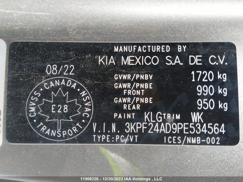 3KPF24AD9PE534564 2023 Kia Forte