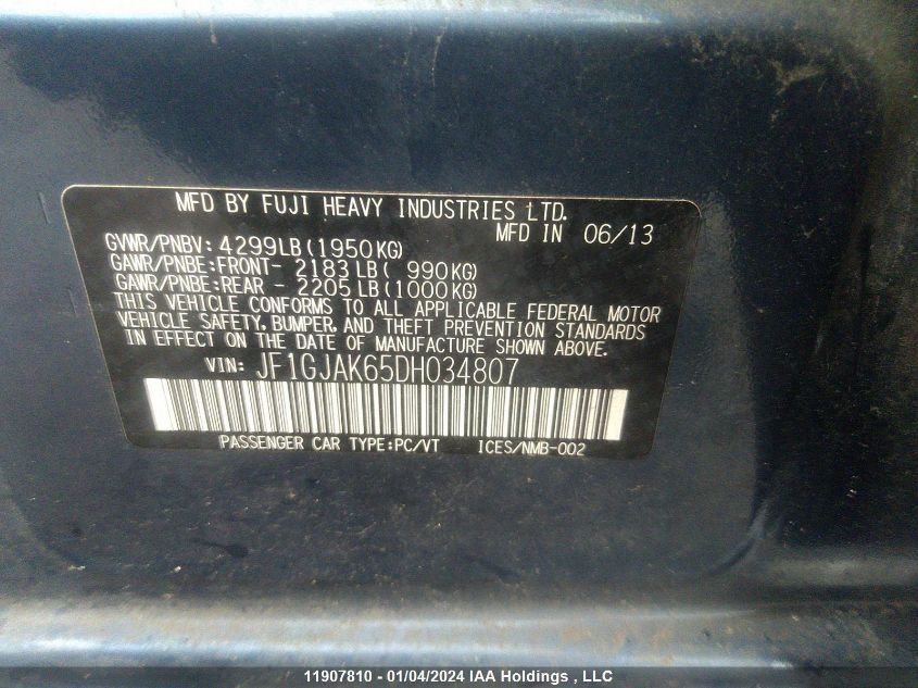 2013 Subaru Impreza VIN: JF1GJAK65DH034807 Lot: 11907810