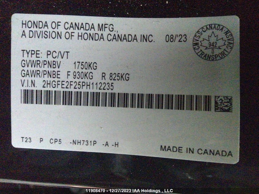 2HGFE2F25PH112235 2023 Honda Civic Sedan