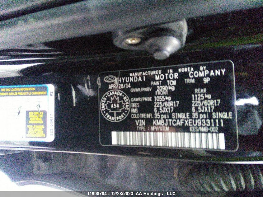 2014 Hyundai Tucson VIN: KM8JTCAFXEU933111 Lot: 11908784