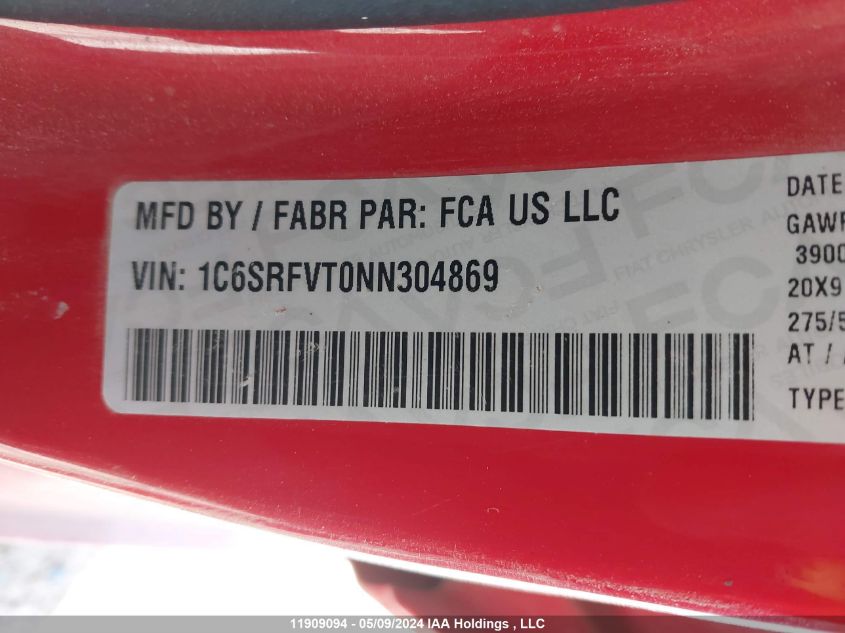 2022 Ram 1500 Sport VIN: 1C6SRFVT0NN304869 Lot: 11909094