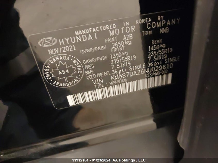 Auction sale of the 2022 HYUNDAI SANTA FE , vin: KM8S7DA26NU029610, lot number: 11912184