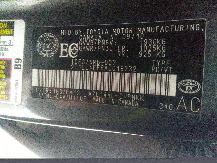 2T1LE4EE8AC018232 2010 Toyota Matrix