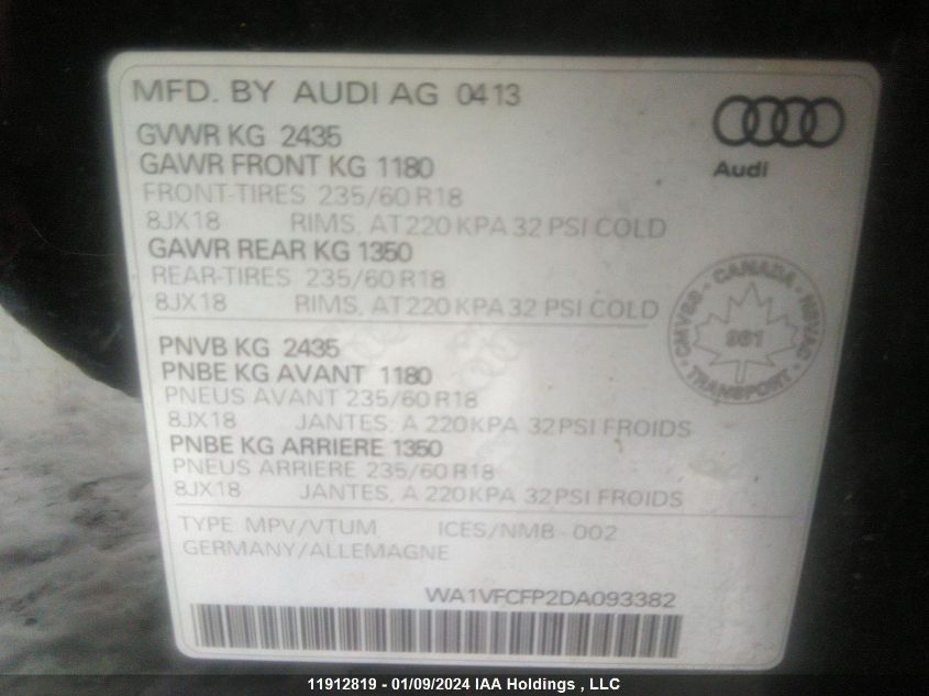 WA1VFCFP2DA093382 2013 Audi Q5