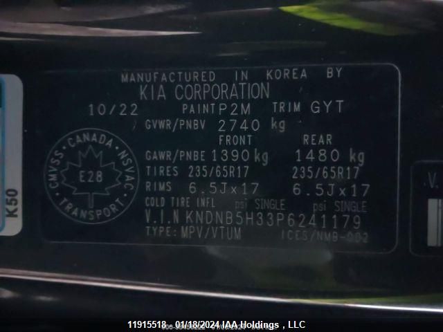 2023 Kia Carnival VIN: KNDNB5H33P6241179 Lot: 11915518