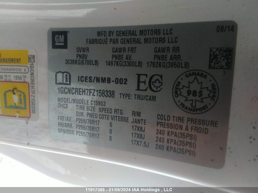 2015 Chevrolet Silverado C1500 Lt VIN: 1GCNCREH7FZ158338 Lot: 11917389