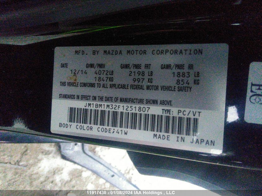 2015 Mazda Mazda3 VIN: JM1BM1M32F1251807 Lot: 11917438