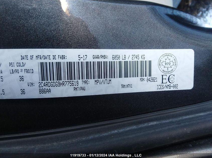 2017 Dodge Grand Caravan Crew VIN: 2C4RDGDG9HR775619 Lot: 11919733