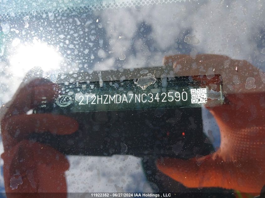 2022 Lexus Rx 350 VIN: 2T2HZMDA7NC342590 Lot: 11922352