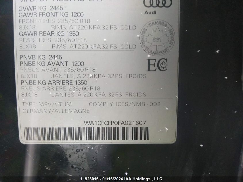 WA1CFCFP0FA021607 2015 Audi Q5