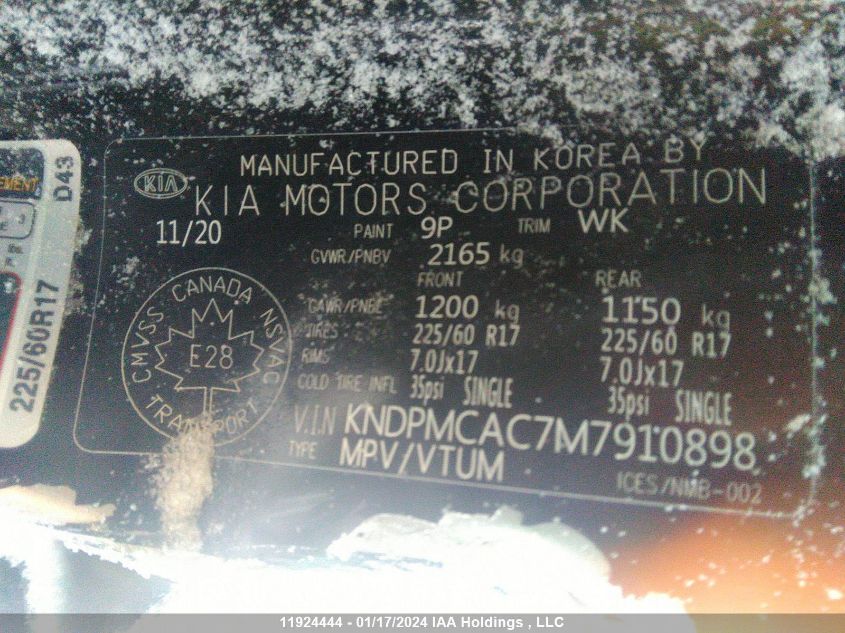 2021 Kia Sportage VIN: KNDPMCAC7M7910898 Lot: 11924444