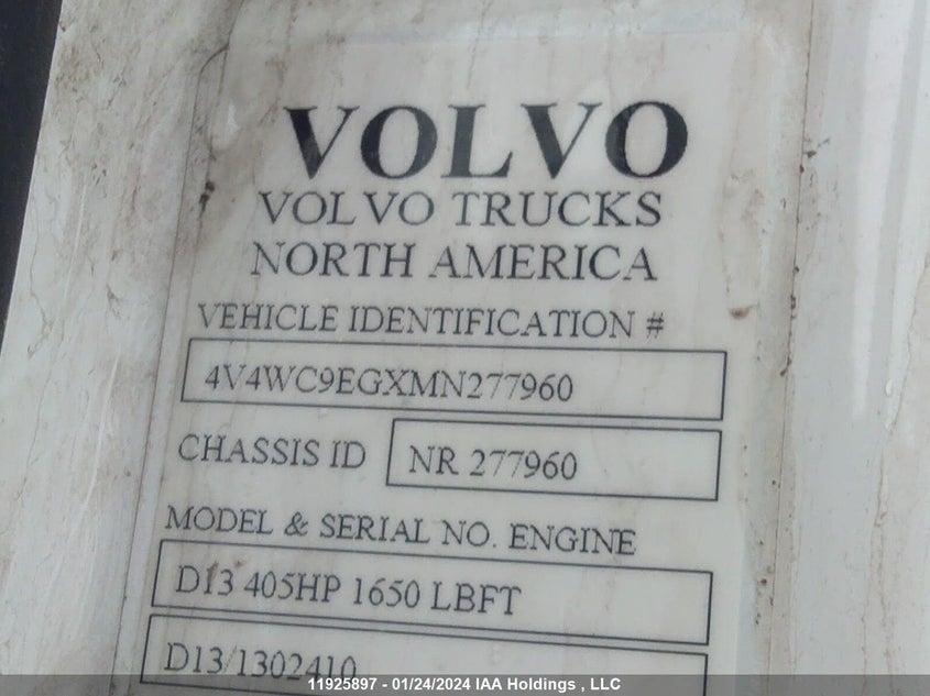 2021 Volvo Vnr VIN: 4V4WC9EGXMN277960 Lot: 11925897