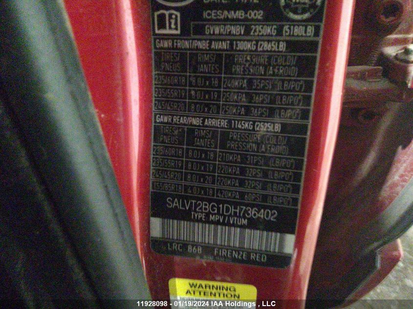 2013 Land Rover Range Rover Evoque VIN: SALVT2BG1DH736402 Lot: 39223038