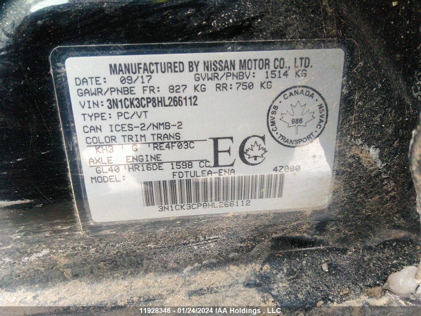 2017 Nissan Micra VIN: 3N1CK3CP8HL266112 Lot: 11928346