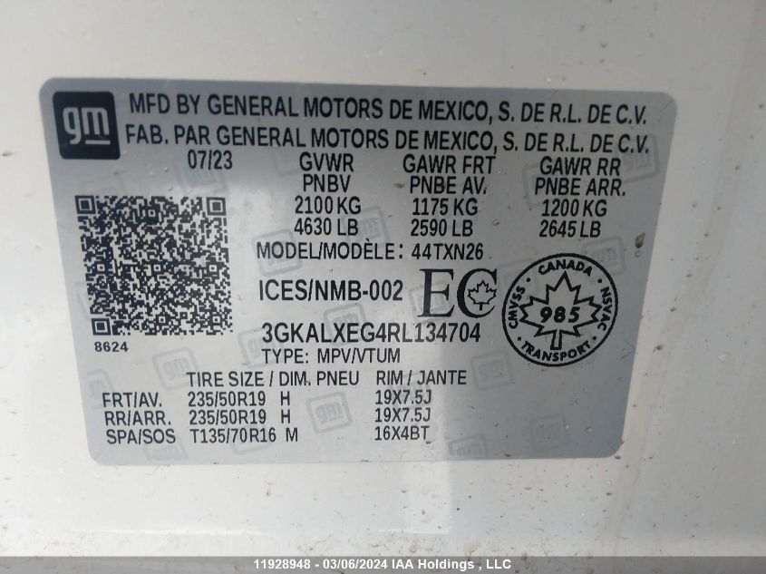 2024 GMC Terrain VIN: 3GKALXEG4RL134704 Lot: 11928948