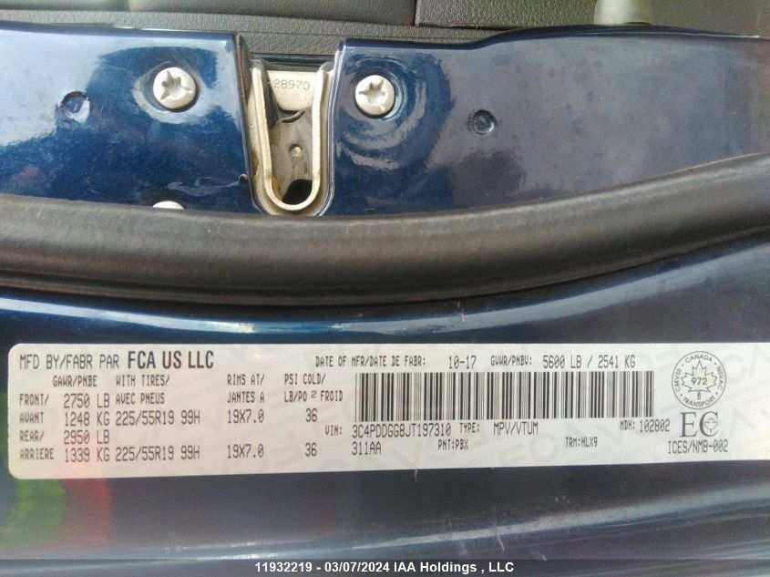 2018 Dodge Journey Crossroad VIN: 3C4PDDGG8JT197310 Lot: 11932219