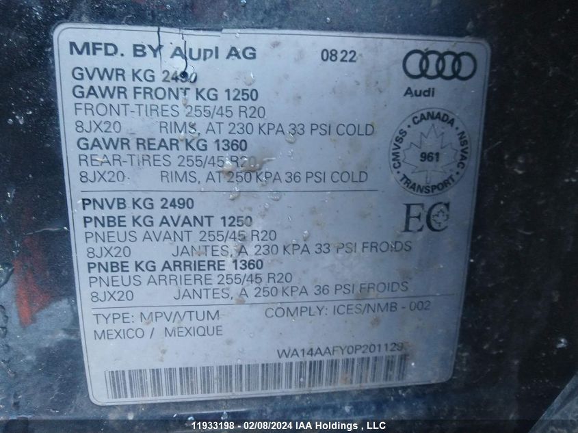 2023 Audi Q5 VIN: WA14AAFY0P2011297 Lot: 11933198