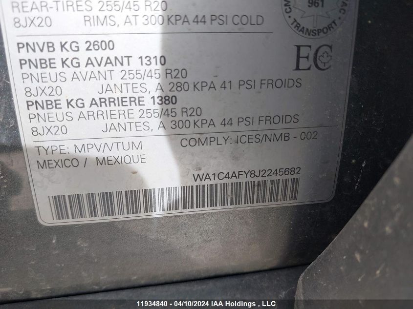 2018 Audi Sq5 VIN: WA1C4AFY8J2245682 Lot: 11934840