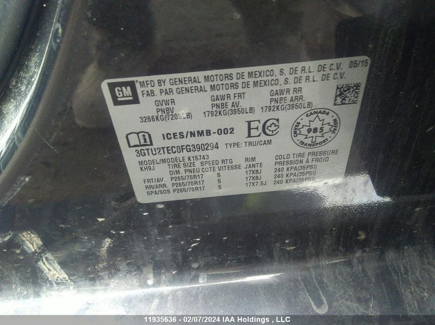 2015 GMC Sierra 1500 VIN: 3GTU2TEC0FG390294 Lot: 11935636