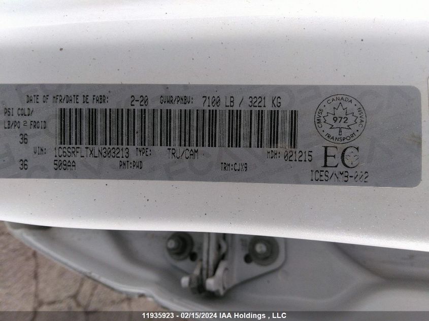 2020 Ram 1500 Rebel VIN: 1C6SRFLTXLN303213 Lot: 11935923