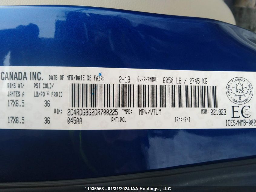 2013 Dodge Grand Caravan VIN: 2C4RDGBG2DR700225 Lot: 11936568