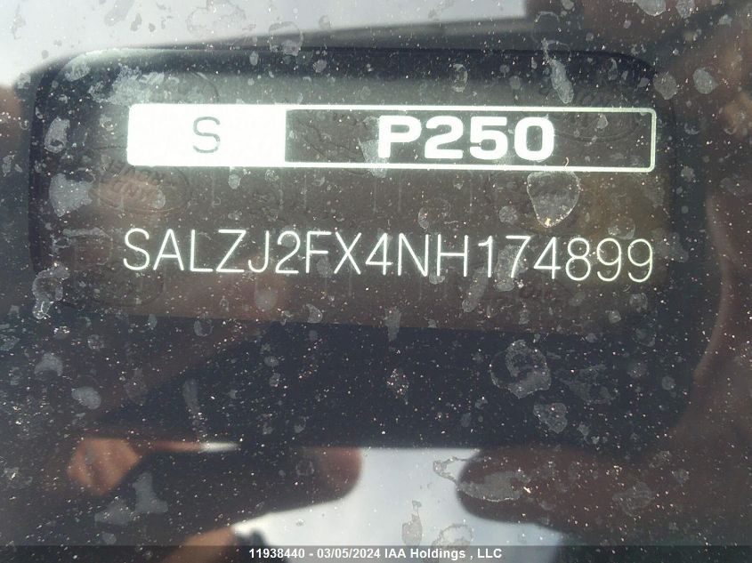 2022 Land Rover Range Rover Evoque VIN: SALZJ2FX4NH174899 Lot: 11938440