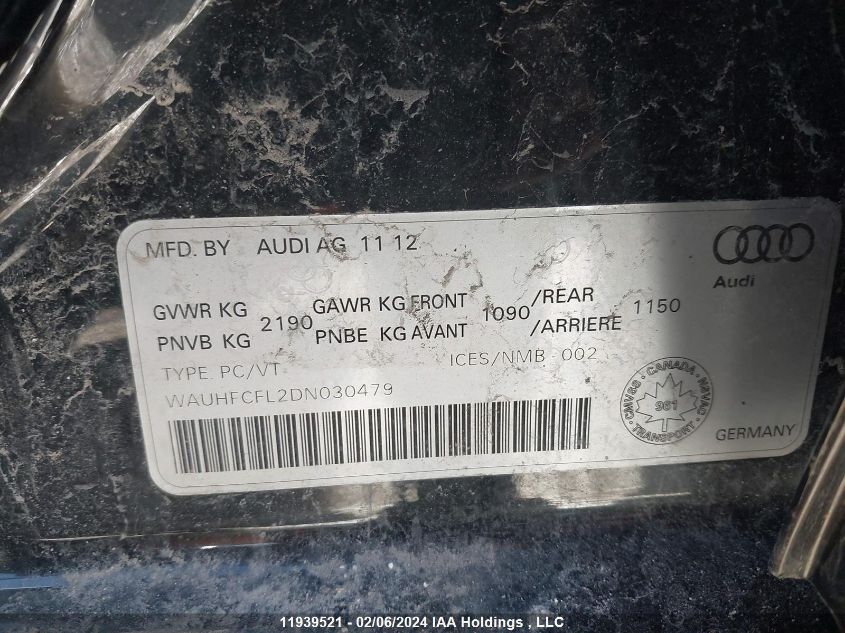 2013 Audi A4 Premium Plus VIN: WAUHFCFL2DN030479 Lot: 11939521