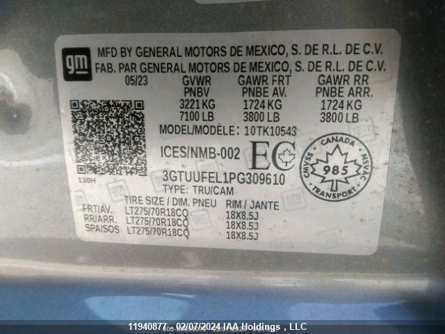 2023 GMC Sierra 1500 VIN: 3GTUUFEL1PG309610 Lot: 11940877