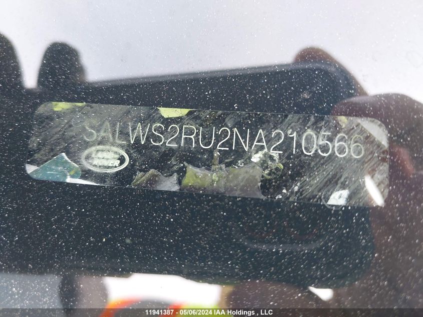 2022 Land Rover Range Rover Sport VIN: SALWS2RU2NA210566 Lot: 11941387