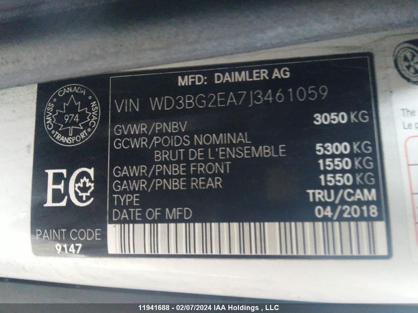 WD3BG2EA7J3461059 2018 Mercedes-Benz Metris