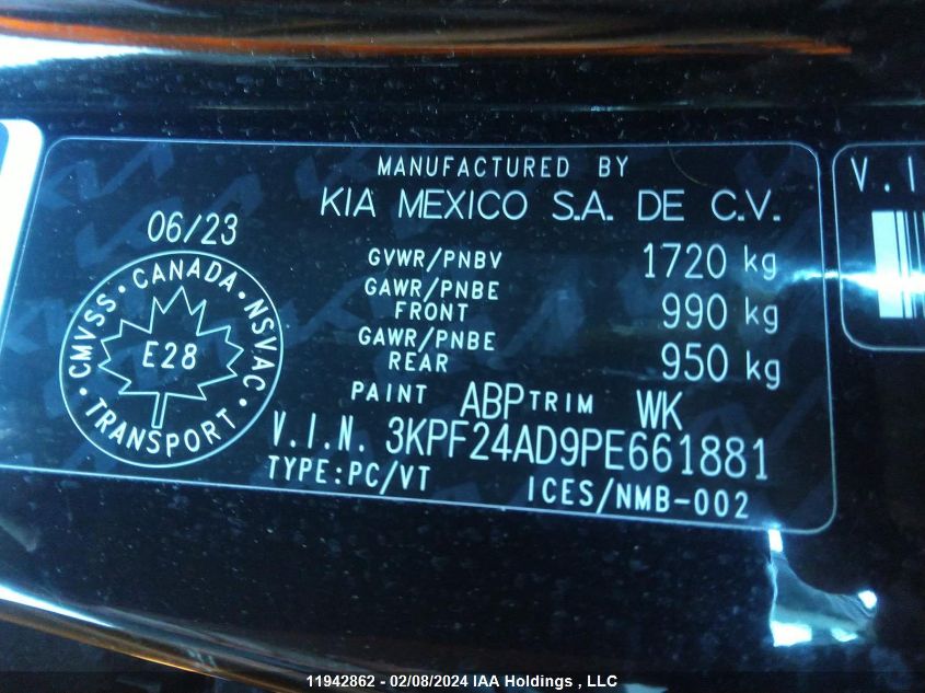 2023 Kia Forte VIN: 3KPF24AD9PE661881 Lot: 11942862