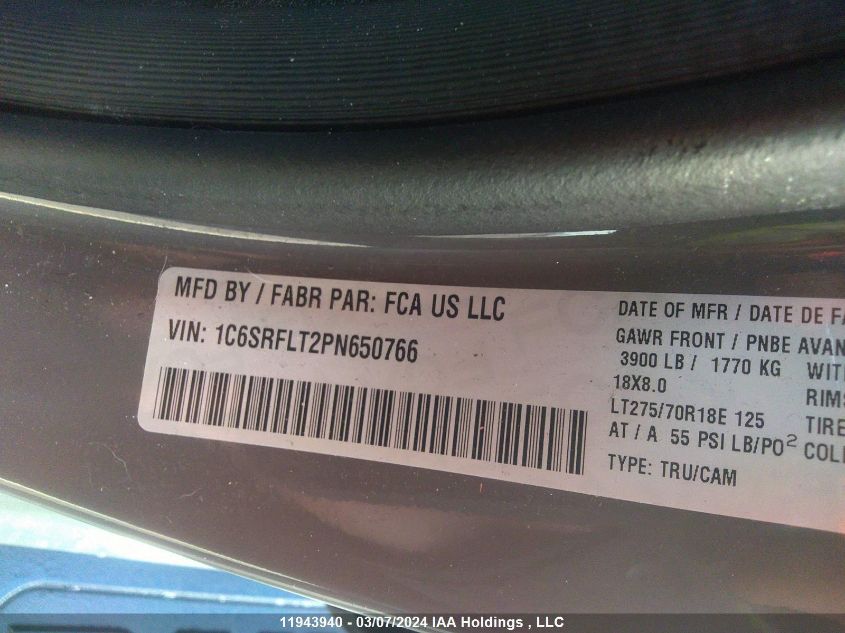 2023 Ram 1500 Rebel VIN: 1C6SRFLT2PN650766 Lot: 11943940