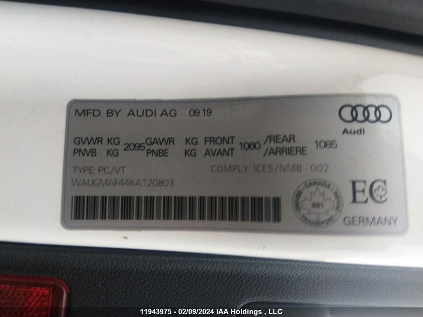 WAUGMAF44KA120803 2019 Audi A4