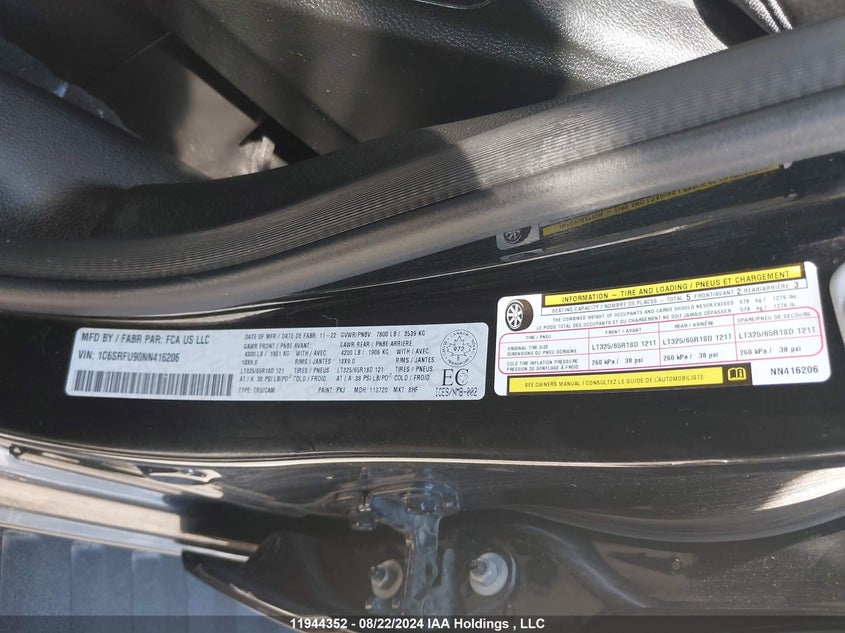 2022 Dodge Ram 1500 VIN: 1C6SRFU90NN416206 Lot: 11944352