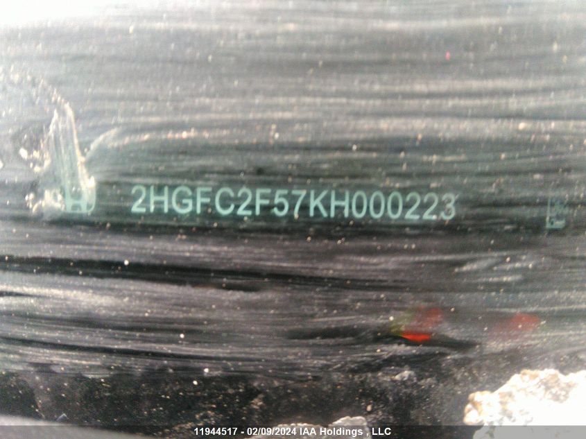 2019 Honda Civic Sedan VIN: 2HGFC2F57KH000223 Lot: 11944517